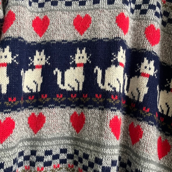 Vintage 80s Cat Sweater Venezia originals Cozy knit Oversize Relaxed Heart XL - Picture 7 of 16